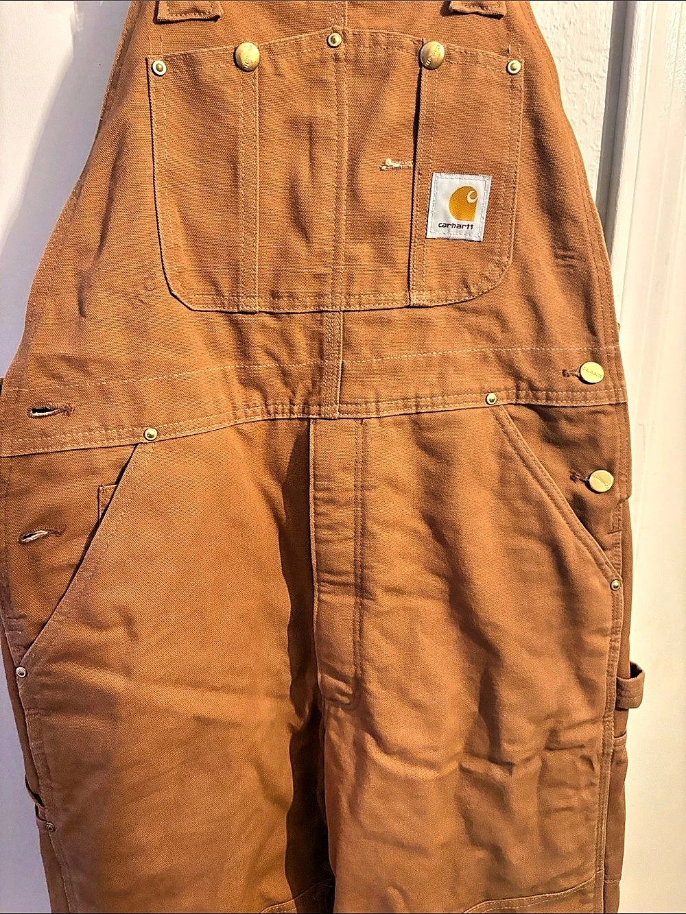 Carhartt Washed Duck Insulated Bib Overall Brown Waist 36 x 32 - Picture 3 of 7